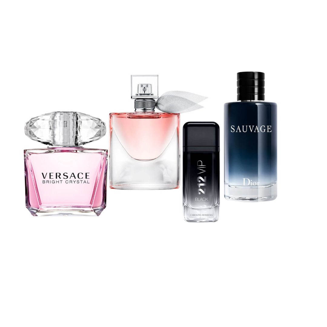 Versace Bright Crystal + La Vie Est Belle + 212 VIP Black + Sauvage Dior – Un Universo Olfativo en un Solo Set